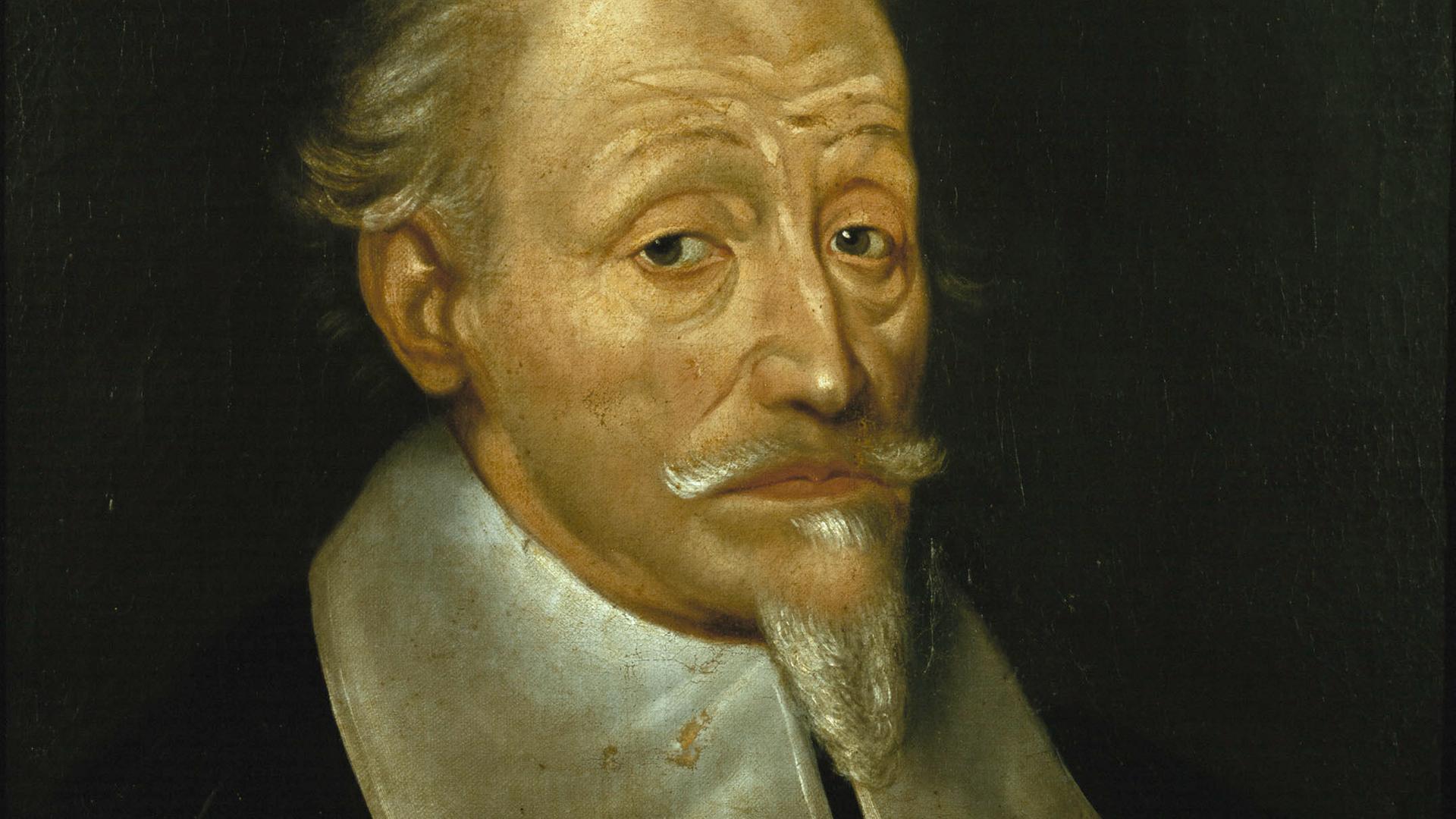 Das Gemälde von Christoph Spetner aus dem Jahr 1657 zeigt den älteren Komponisten, der mit ernsten Blick, weißem Haar und Kinnbart sowie hellem, großen Kragen. Das Gemälde von Christoph Spetner aus dem Jahr 1657 zeigt den älteren Komponisten, der mit ernsten Blick, weißem Haar und Kinnbart sowie hellem, großen Kragen.