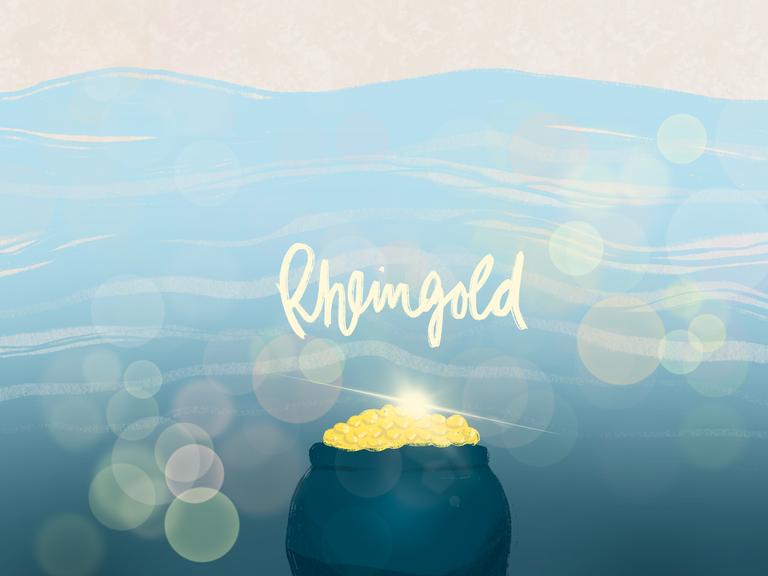 Eine Illustration zeigt einen leuchtenden Topf voller Gold tief unter dem Wasser.