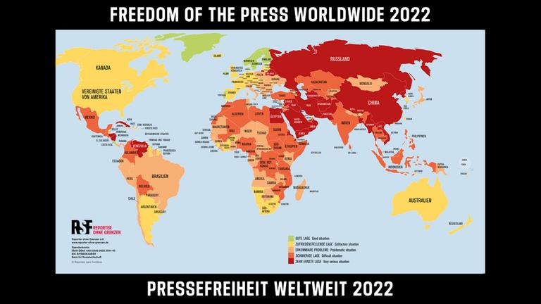 Weltkarte der Pressefreiheit 2022
