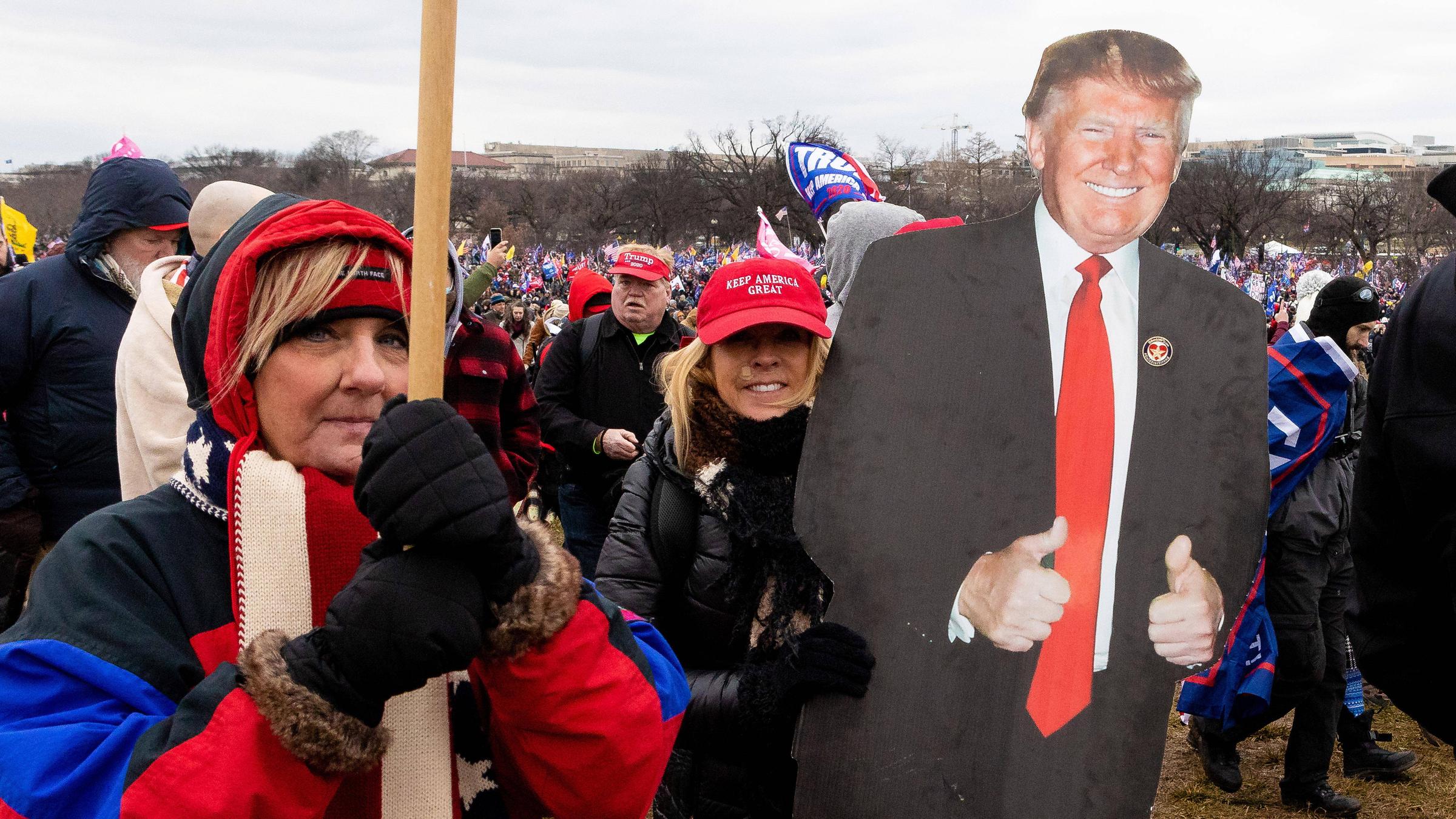 Anhänger Donald Trumps mit einem Papp-Aufsteller ihres Idols beim Sturm...</p>

                        <a href=