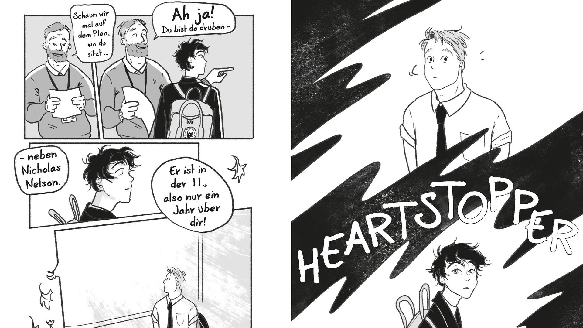 Szenen aus dem queeren Erfolgscomic "Heartstopper". Szenen aus dem queeren Erfolgscomic "Heartstopper".