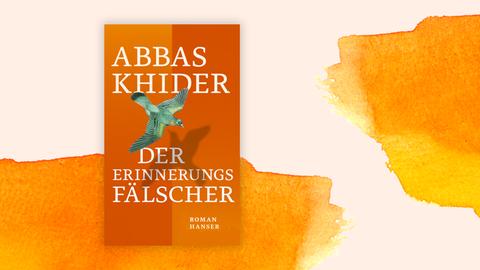 Das Cover von "Der Erinnerungsfälscher" zeigt den Buchtitel und den Autorennamen. In der Bildmitte fliegt eine gezeichnete Taube. Das Buchcover steht vor einem Hintergrund mit orangenen Farbflecken.
