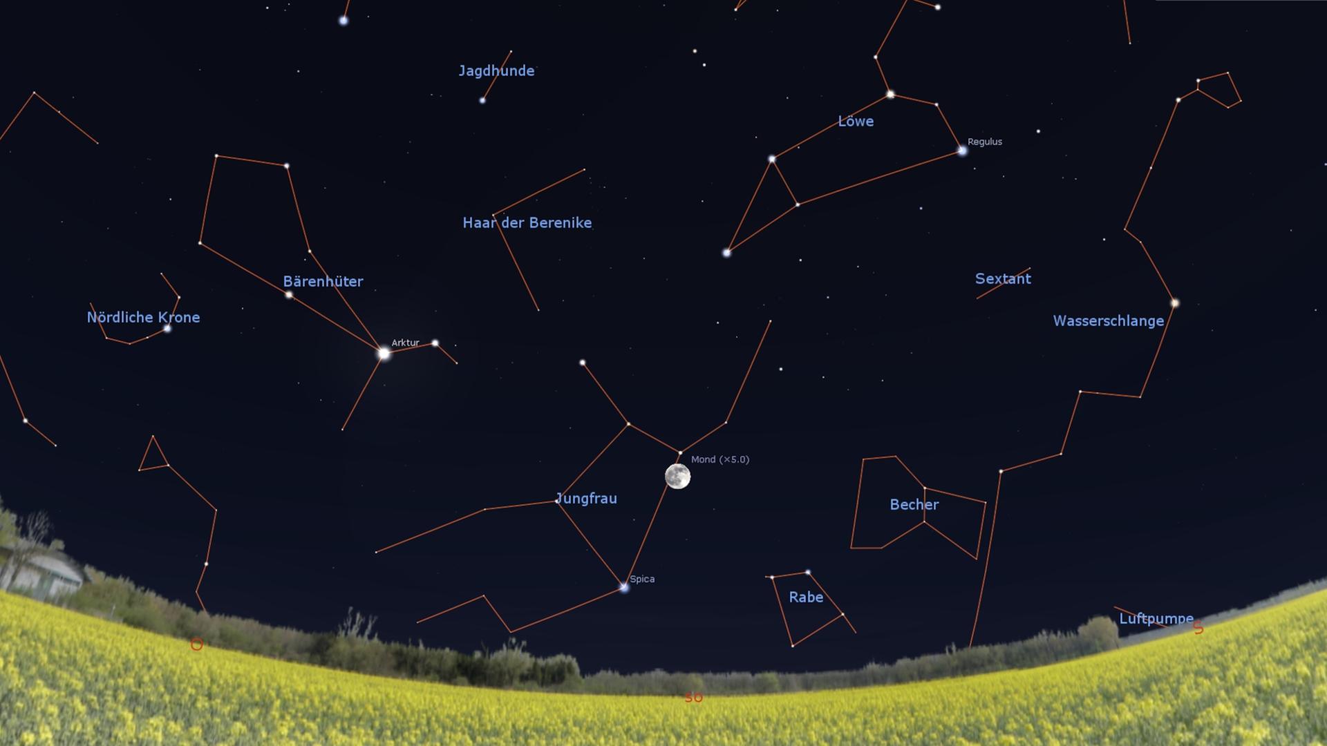 Der Ostervollmond leuchtet am 5.April 2023 im Sternbild Jungfrau.