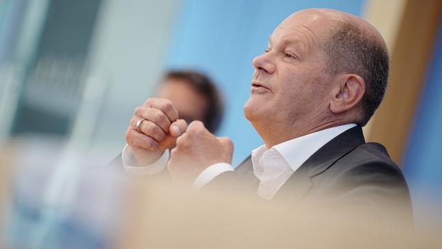 Bundeskanzler Olaf Scholz (SPD) spricht in der Bundespressekonferenz