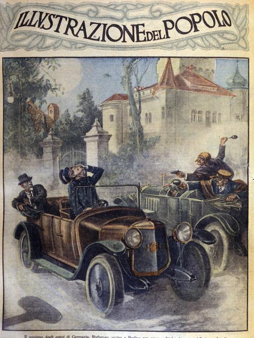 Titel auf einer Illustrierten zeigt die Ermordung Walther Rathenaus 1922.
