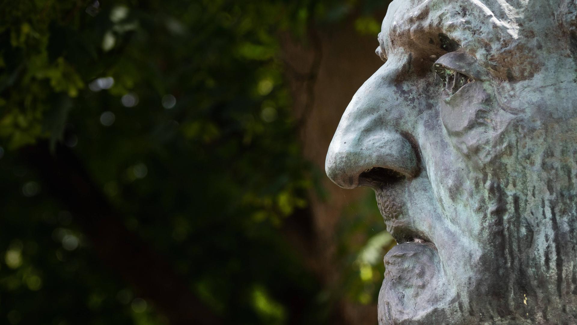 Profil des Kopfes einer Statue. Sie zeigt den Komponisten Anton Bruckner und steht in Linz. Profil des Kopfes einer Statue. Sie zeigt den Komponisten Anton Bruckner und steht in Linz.