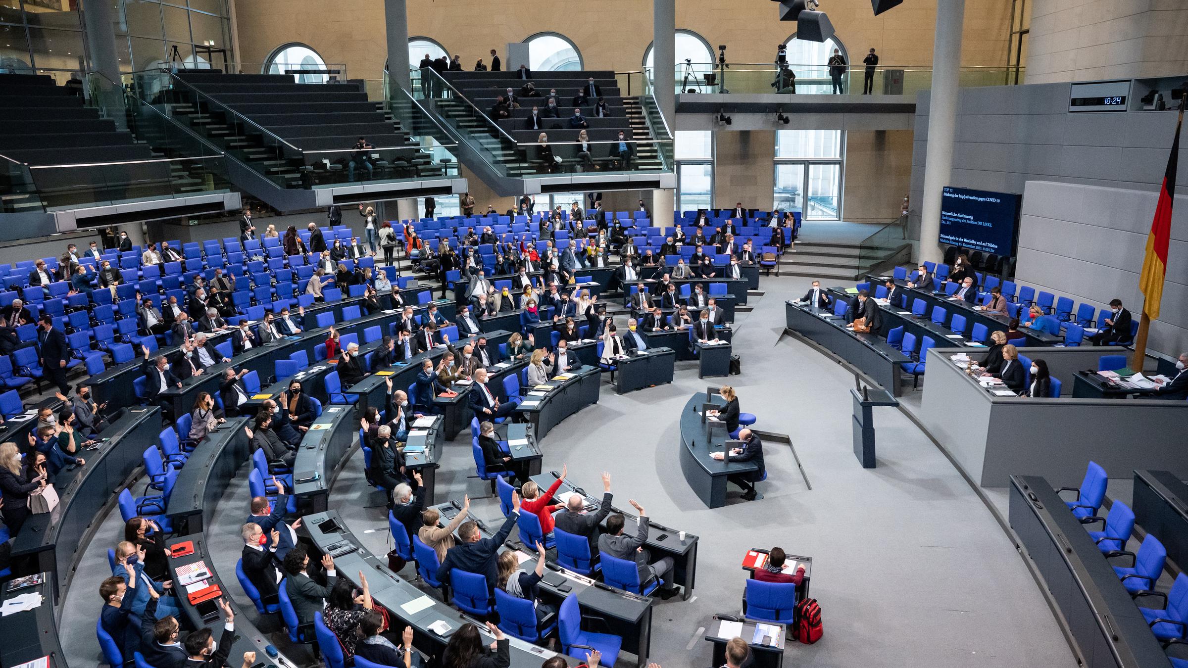 Blick auf den Plenarsaal des Deutschen Bundestags während einer Abstimm...</p>

                        <a href=