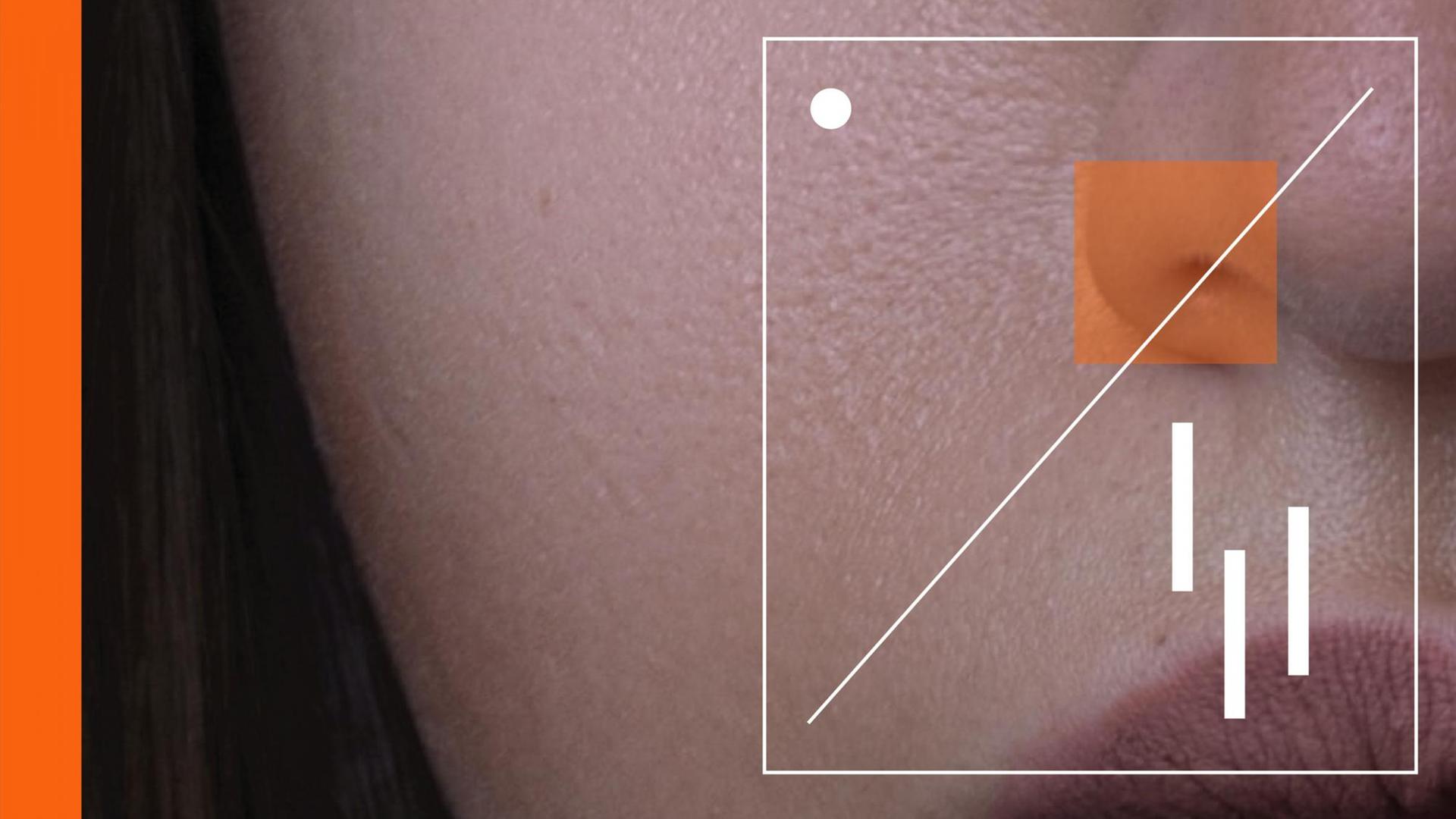 Kollage eines weiblichen Gesichts, das nur zum Teil zu sehen und mit weißen Grafiklinien versehen ist. Kollage eines weiblichen Gesichts, das nur zum Teil zu sehen und mit weißen Grafiklinien versehen ist.