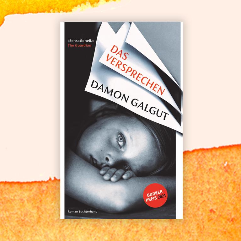 Das Cover des Buches "Das Versprechen" von Damon Galgut vor einem grafischen Hintergrund.