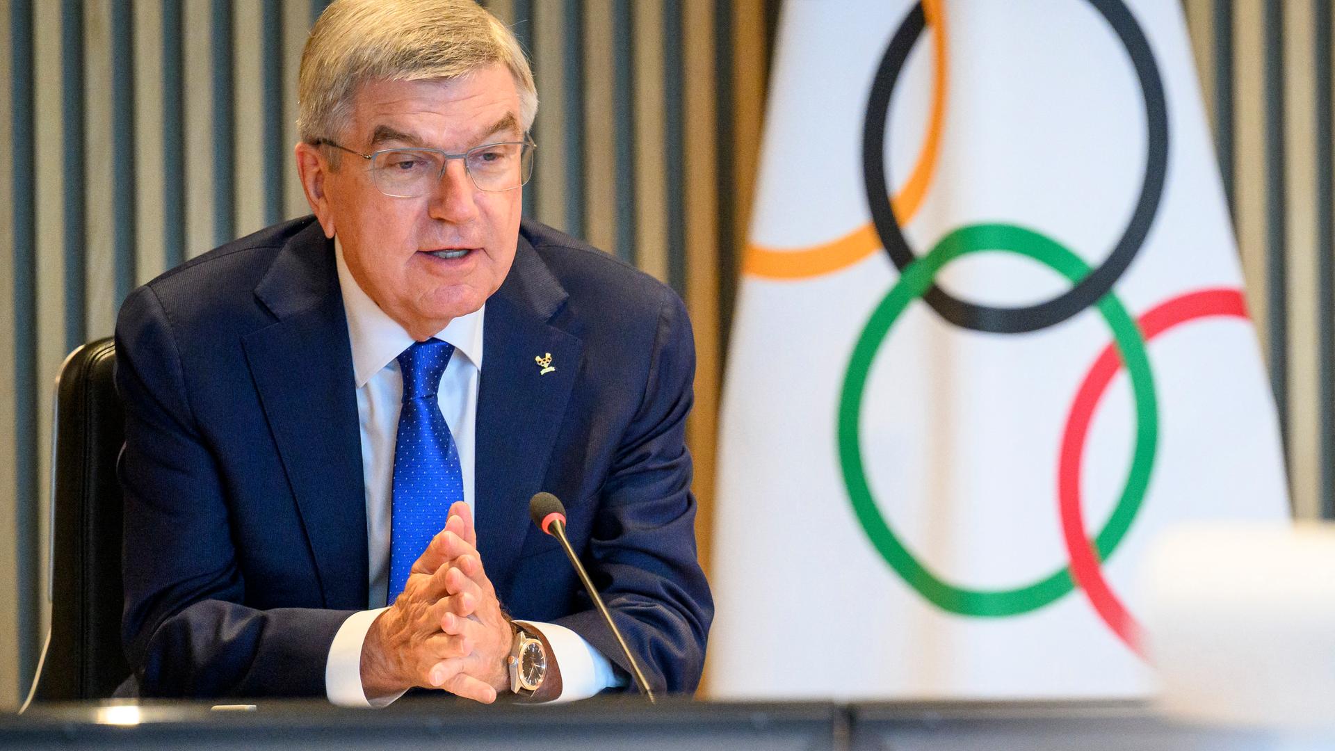 Der Präsident des Internationalen Olympischen Komitees, Thomas Bach, während einer Sitzung des Exekutivkomitees in Lausanne. 
