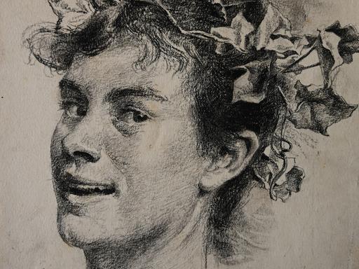 Zeichnung einer Frau, die Blätter im Haar trägt