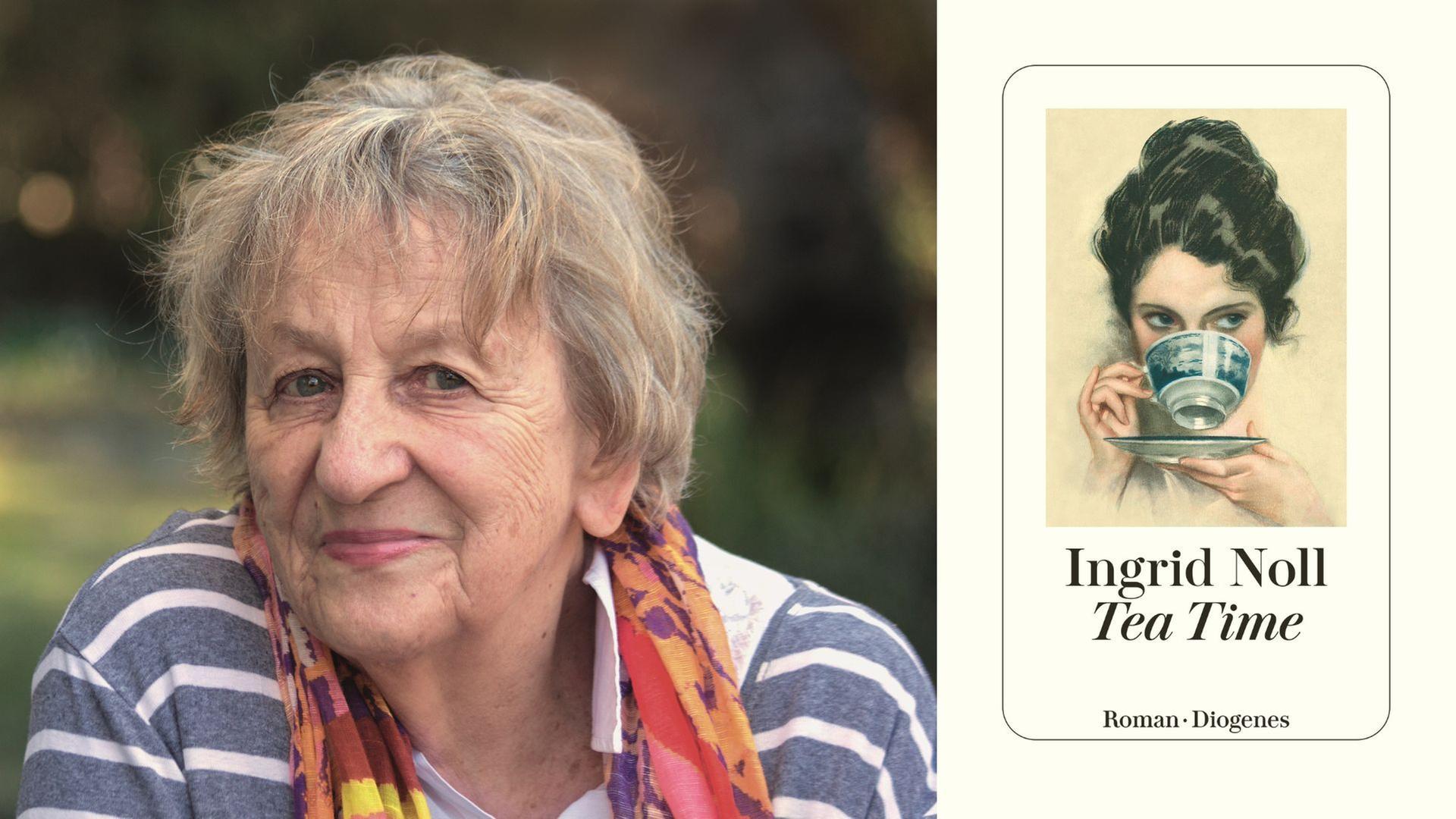 Die Autorin Ingrid Noll und das Cover ihres Buches "Tea Time"