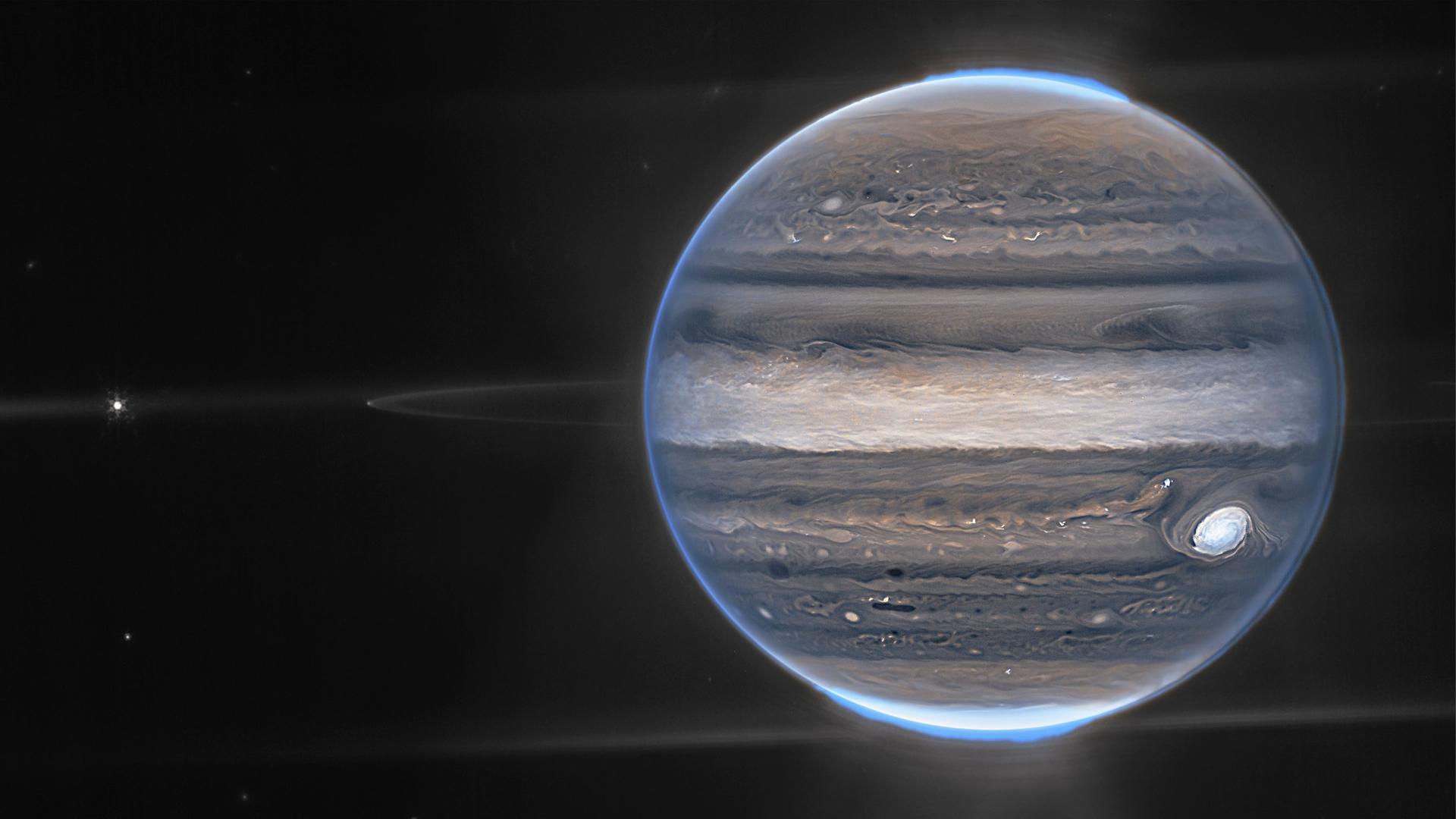Der Riesenplanet Jupiter (Aufnahme des James-Webb-Weltraumteleskops) ist in den kommenden Jahren von der Nordhalbkugel aus besonders gut zu beobachten

