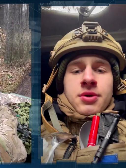 Der ukrainische Soldat Miroslav Velgan berichtet auf der Social-Media-Plattform TikTok von der Front.