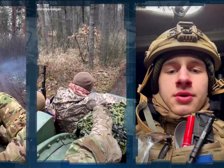 Der ukrainische Soldat Miroslav Velgan berichtet auf der Social-Media-Plattform TikTok von der Front.