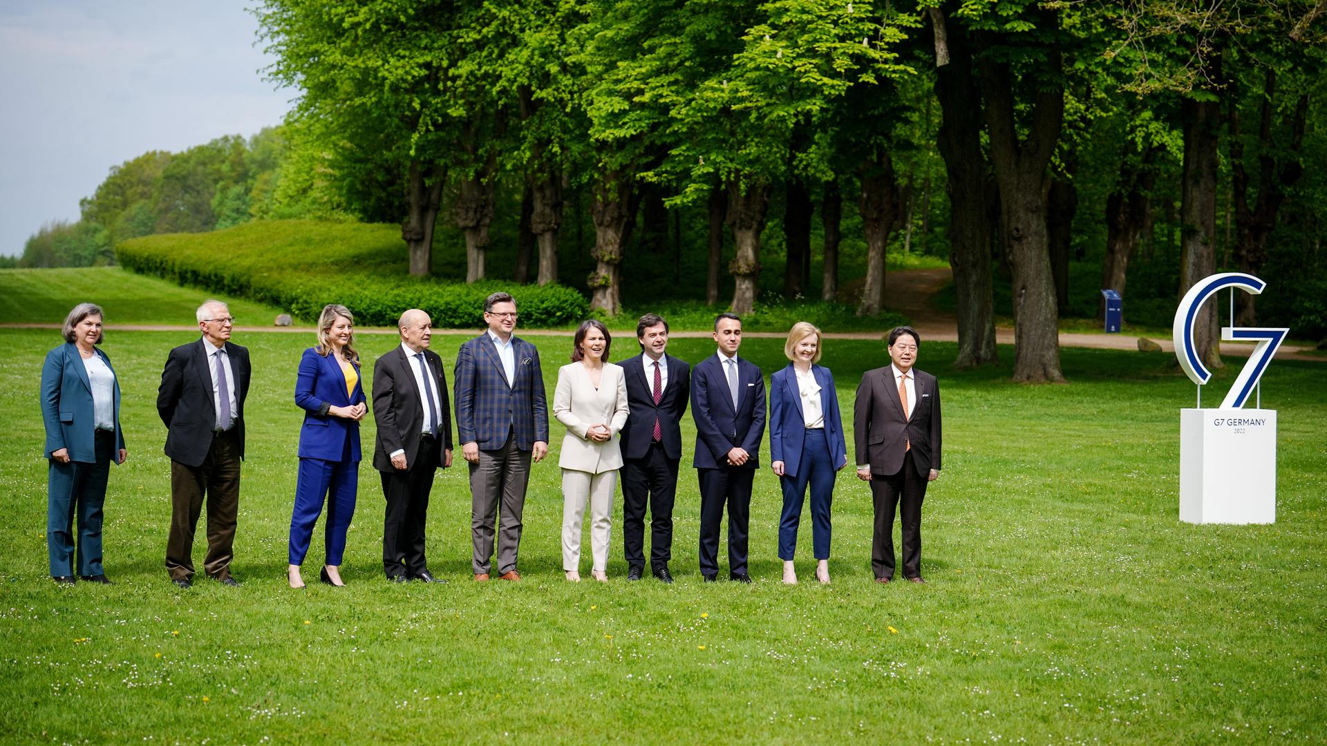 "Familienfoto" des G7-Außenministertreffens in Schleswig-Holstein. Zu Gast waren die Außenminister der Ukraine und Moldaus.