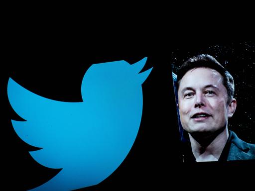 Elon Musk neben dem Twitter Logo
