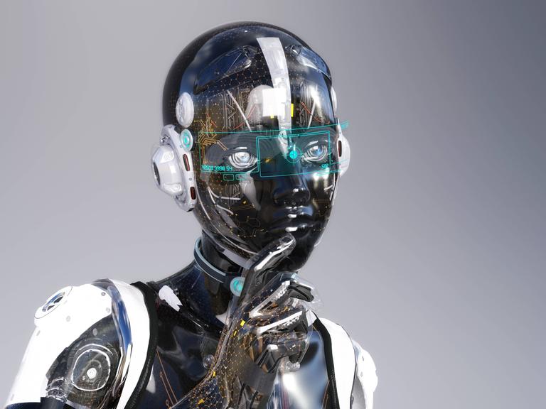 Künstlerische Darstellung eines humanoiden Roboters mit künstlicher Intelligenz (Symbolbild)