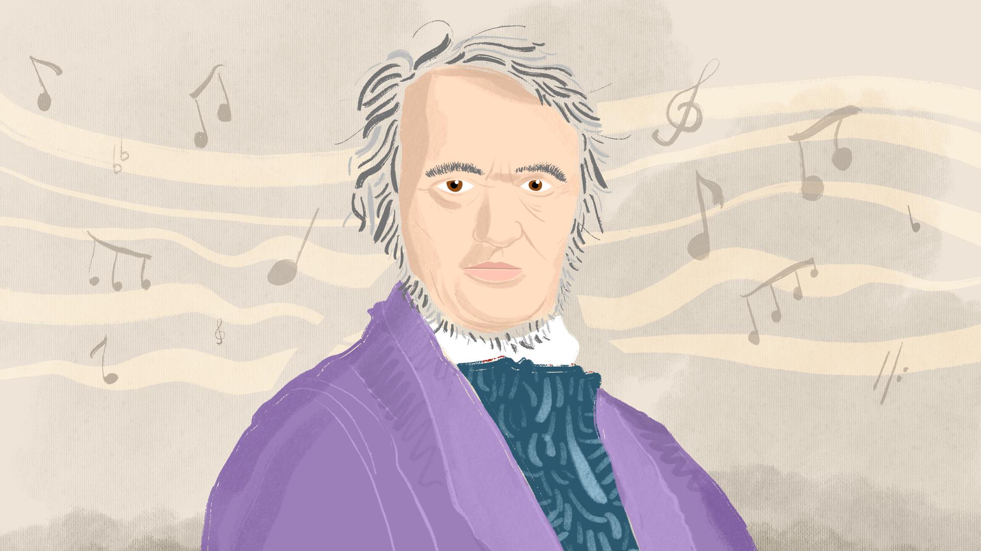 Illustration zeigt Wagner als Porträt. Illustration zeigt Wagner als Porträt.