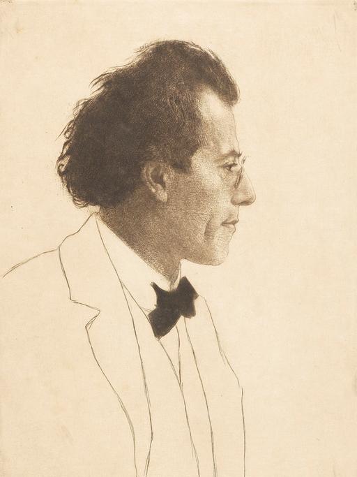 Zeitgenössisches Porträt des Komponisten Gustav Mahler von dem Zeichner Emil Orlik. © Fine Art Images/Heritage Images.