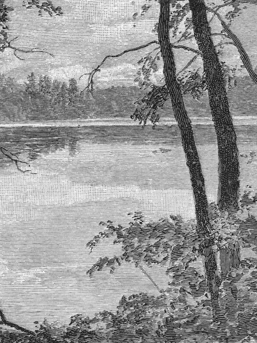 Schwarz-Weiß-Abbildung des Waldensees in Massachusetts
