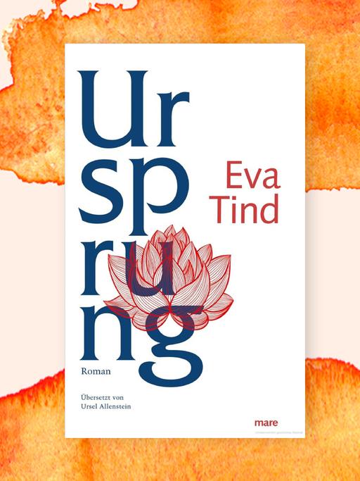 Covercollage mit dem Cover des Buches "Ursprung" von Eva Tind. Auf der linken Cover-Seite das Wort "Ursprung" in vier Zeilen mit jeweils zwei Buchstaben pro Zeile, in der Mitte eine gezeichnete rote Blume.