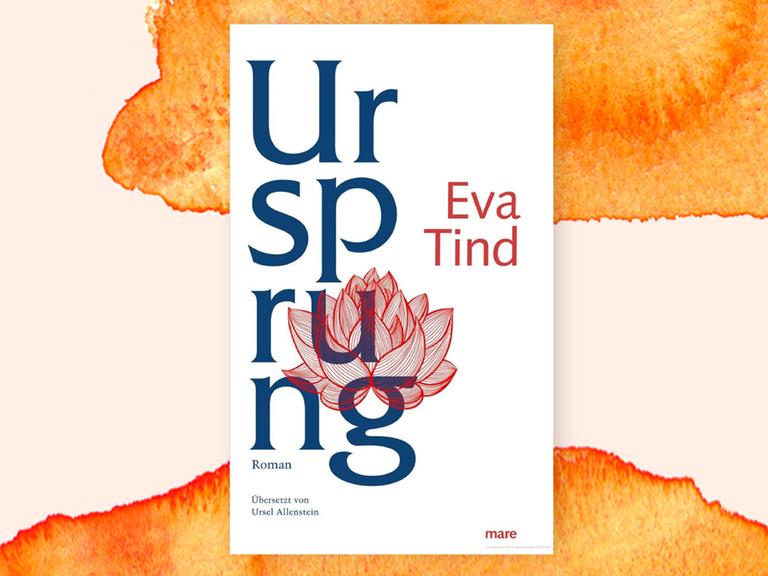 Covercollage mit dem Cover des Buches "Ursprung" von Eva Tind. Auf der linken Cover-Seite das Wort "Ursprung" in vier Zeilen mit jeweils zwei Buchstaben pro Zeile, in der Mitte eine gezeichnete rote Blume.