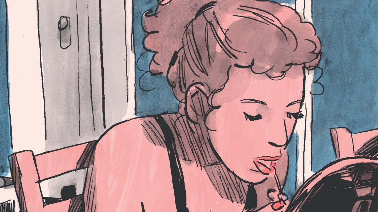 Ein Bild aus einem Comicstrip: Es zeigt eine Frau, die vor einem Fenster sitzt. Sie beugt sich zu einem Spiegel vor und schminkt ihre Lippen. Oben über der Frau ist ein Schriftzug zu sehen: "Ich verwandle mich und nehme die Rolle an, die am besten zum Thema unserer Session passt. Ein Bild aus einem Comicstrip: Es zeigt eine Frau, die vor einem Fenster sitzt. Sie beugt sich zu einem Spiegel vor und schminkt ihre Lippen. Oben über der Frau ist ein Schriftzug zu sehen: "Ich verwandle mich und nehme die Rolle an, die am besten zum Thema unserer Session passt.