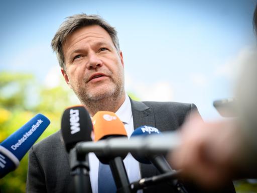 Robert Habeck (Bündnis 90/Die Grünen), Bundesminister für Wirtschaft und Klimaschutz, äuÃert sich nach einem runden Tisch zur âGerman - South African Cooperation. Teaming up for Just Transition and Climate Actionâ im Garten der Residenz des deutschen Botschafters gegenüber Medienvertretern. Habeck besucht bei seiner fünftägigen Afrika-Reise die Länder Namibia und Südafrika. Neben der allgemeinen wirtschaftlichen Zusammenarbeit geht es bei der Reise auch um eine engere Kooperation beim Thema Wasserstoff.