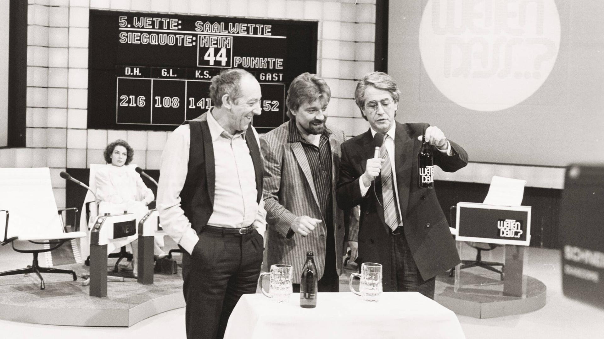 "Wetten, dass..?" am 09.02.1985 mit Dieter Hallervorden, Jürgen von der Lippe und Frank Elstner "Wetten, dass..?" am 09.02.1985 mit Dieter Hallervorden, Jürgen von der Lippe und Frank Elstner