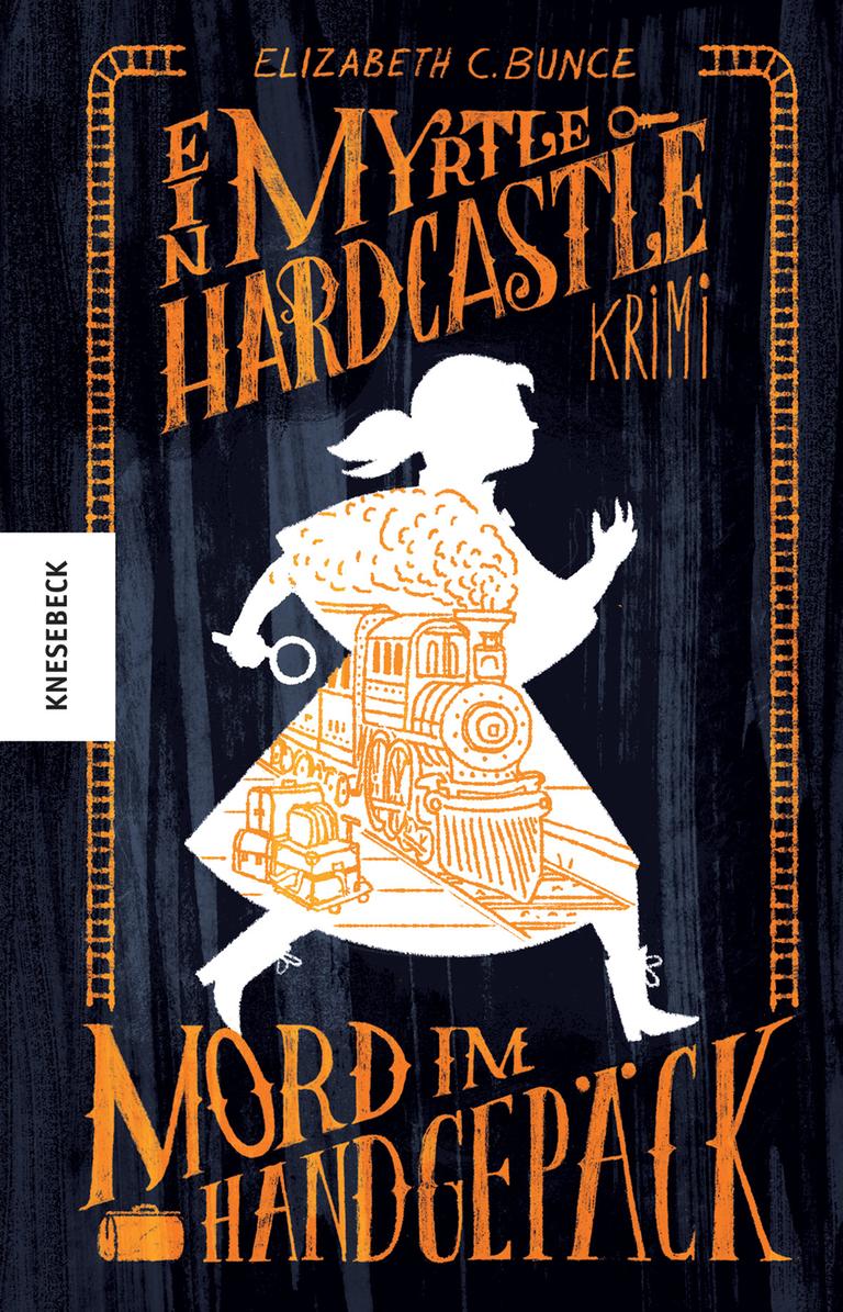 Das Buchcover von Elizabeth C. Bunces Krimi zeigt auf schwarzem Grund die weiße Silhouette eines Mädchens mit einer Lupe in der Hand. Auf ihrem Kleid ist ein stilsierter Zug mit Dampflok zu sehen. Das Buchcover von Elizabeth C. Bunces Krimi zeigt auf schwarzem Grund die weiße Silhouette eines Mädchens mit einer Lupe in der Hand. Auf ihrem Kleid ist ein stilsierter Zug mit Dampflok zu sehen.