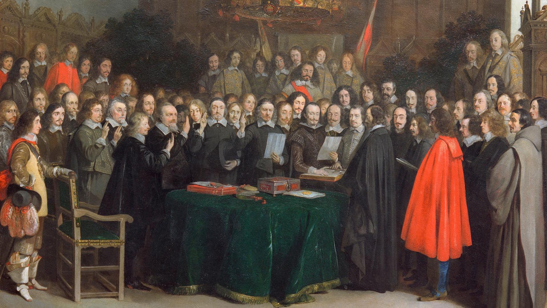"Der Friedensschwur von Muenster": Gemälde Öl auf Kupfer von Gerard ter Borch aus dem Jahr 1648 "Der Friedensschwur von Muenster": Gemälde Öl auf Kupfer von Gerard ter Borch aus dem Jahr 1648