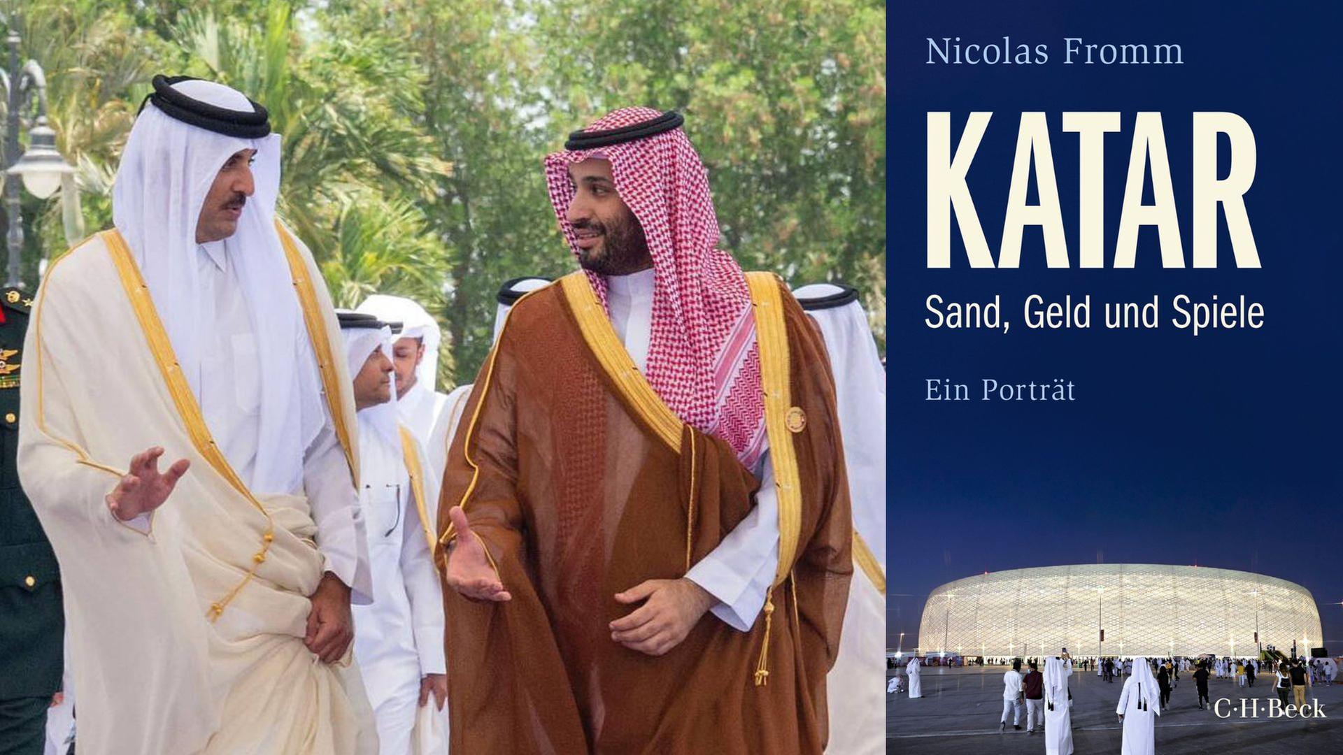 Im Juli 2022 trifft der Emir von Katar Sheikh Tamim bin Hamad Al Thani den saudischen Kronprinz Mohammed bin Salman in dessen Palast in Jeddah, Saudi Arabien.
Buchcover Nicolas Fromm: "Katar. Sand, Geld und Spiele. Ein Porträt" Im Juli 2022 trifft der Emir von Katar Sheikh Tamim bin Hamad Al Thani den saudischen Kronprinz Mohammed bin Salman in dessen Palast in Jeddah, Saudi Arabien.
Buchcover Nicolas Fromm: "Katar. Sand, Geld und Spiele. Ein Porträt"