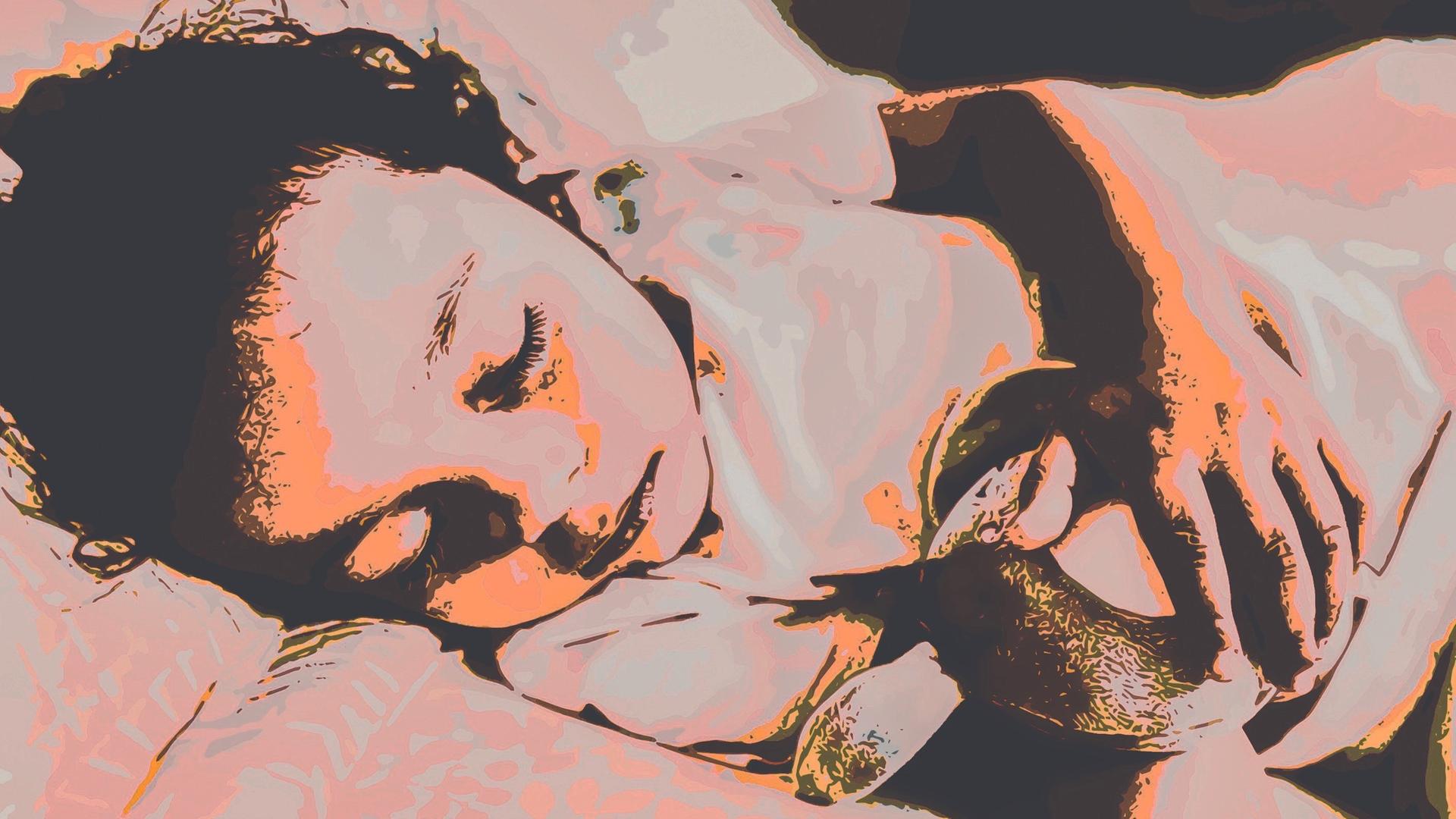 Illustration: Ein schlafendes Kind hält ein Kuscheltier im Arm.