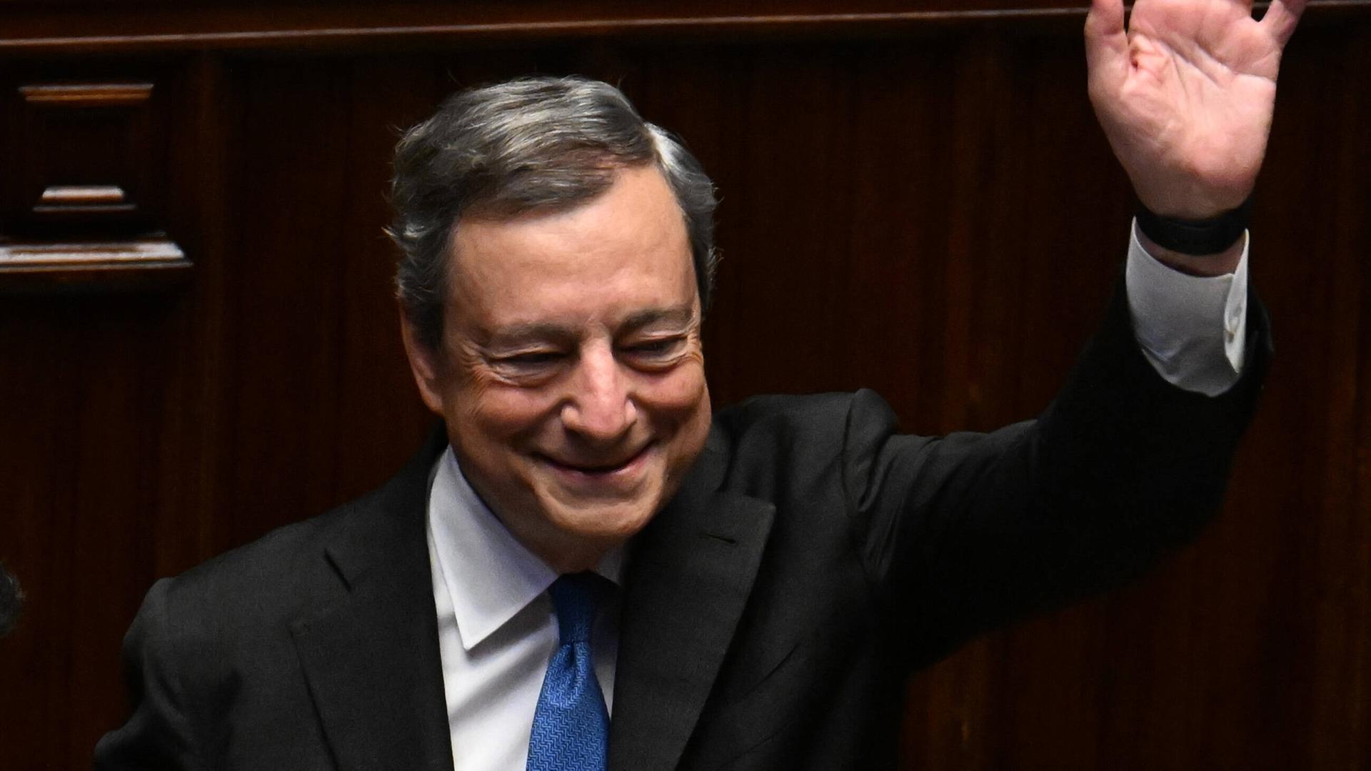 Mario Draghi bei seiner Abschiedsrede im Parlament. Mario Draghi bei seiner Abschiedsrede im Parlament.