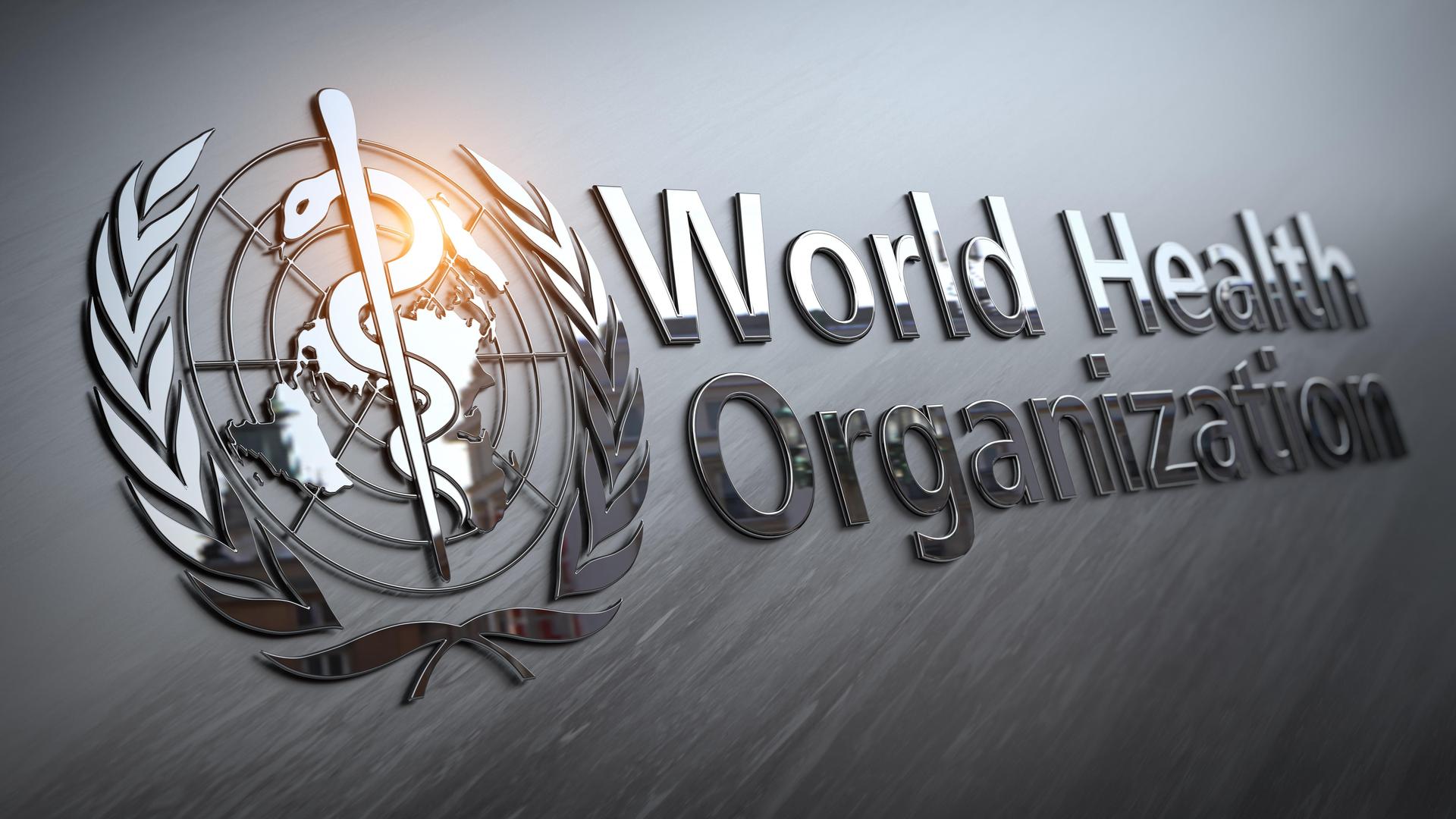 Logo und Schriftzug der World Health Organization (Weltgesundheitsorganisation) Logo und Schriftzug der World Health Organization (Weltgesundheitsorganisation)