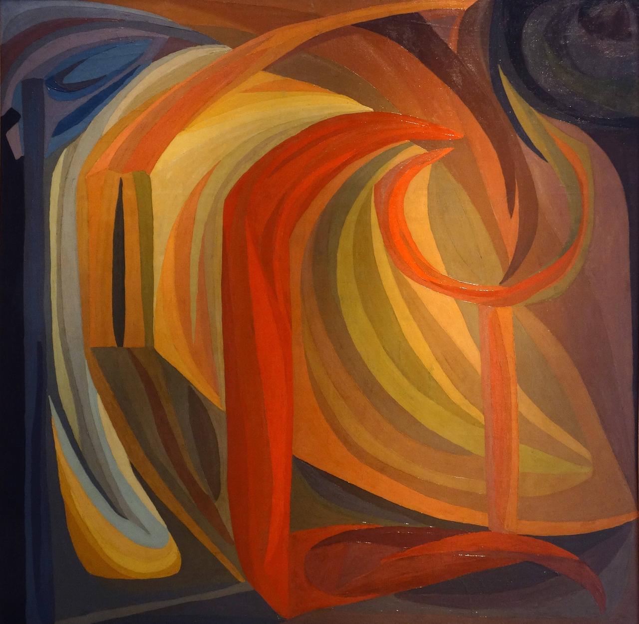 Abstraktes Gemälde in vielen Rot- und Orangetönen