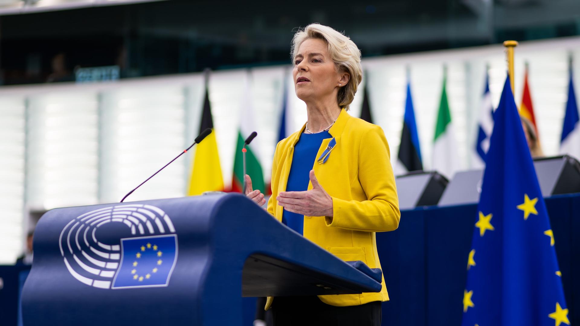 Ursula von der Leyen (CDU), Präsidentin der Europäischen Kommission, hielt im Europaparlament eine Rede zur Lage der Union Ursula von der Leyen (CDU), Präsidentin der Europäischen Kommission, hielt im Europaparlament eine Rede zur Lage der Union