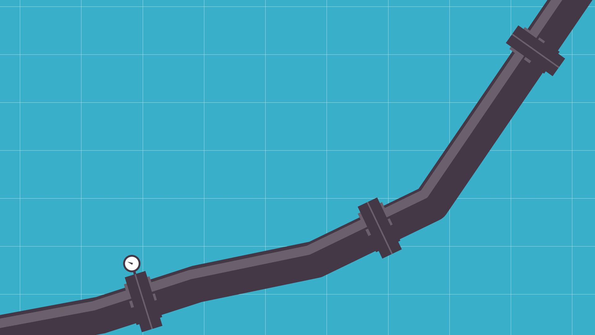 Illustration einer Gaspipelin vor blauem Hintergrund. Illustration einer Gaspipelin vor blauem Hintergrund.