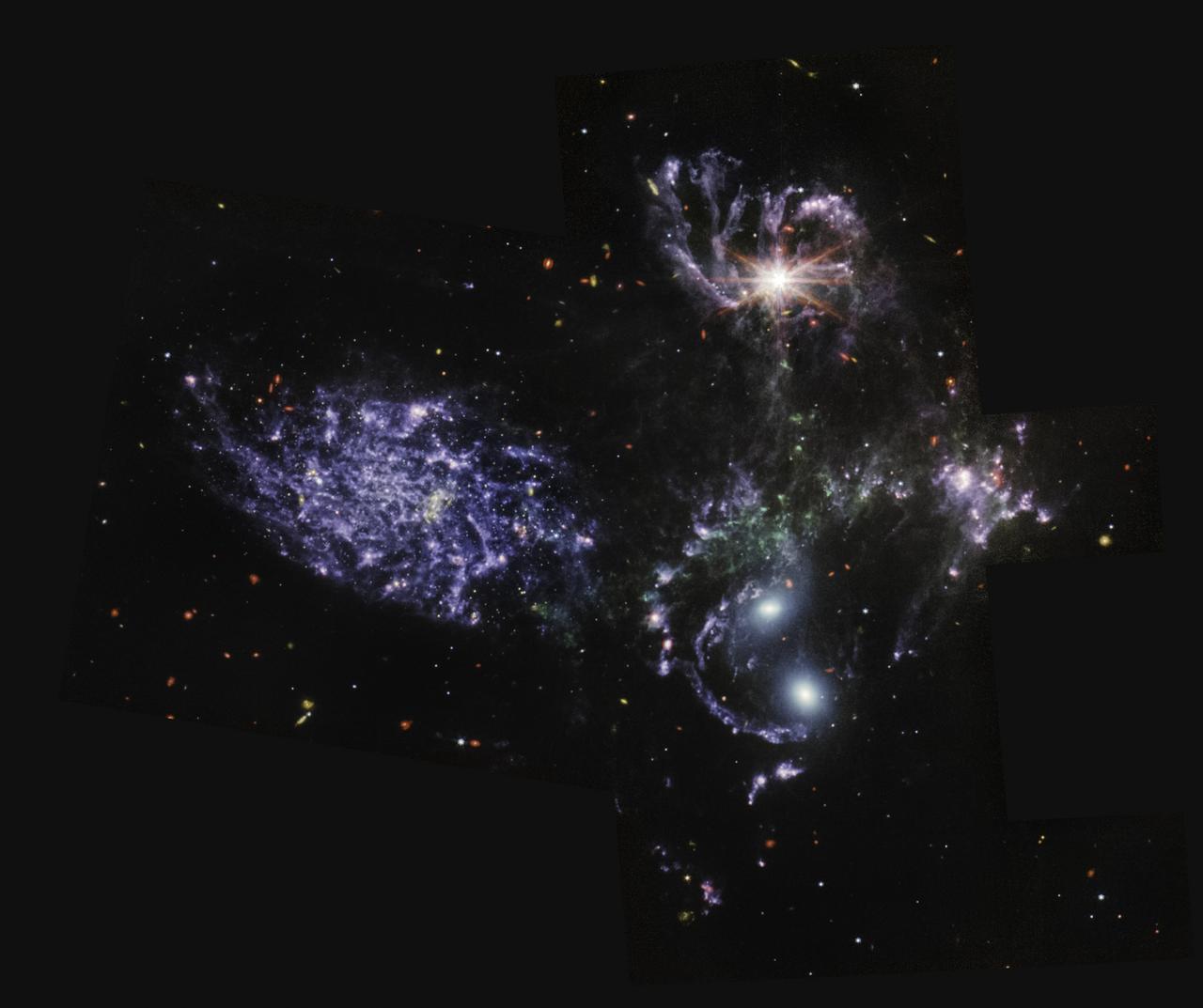 Leuchtende Nebel im Dunkel: fünf Galaxien. Leuchtende Nebel im Dunkel: fünf Galaxien.