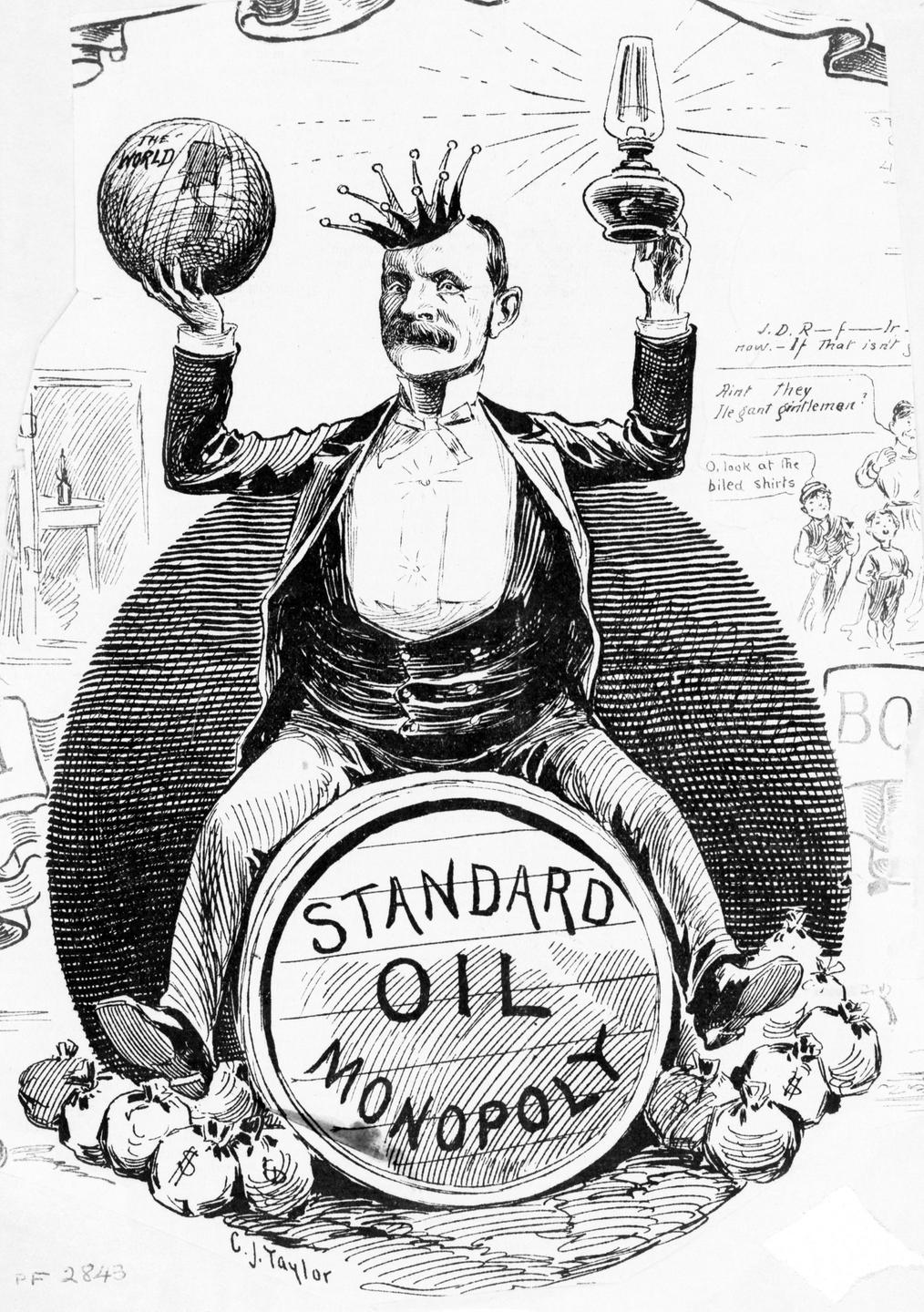Eine Karikatur, die den Standard-Oil-Präsidenten John D. Rockefeller als "König der Welt" zeichnet.