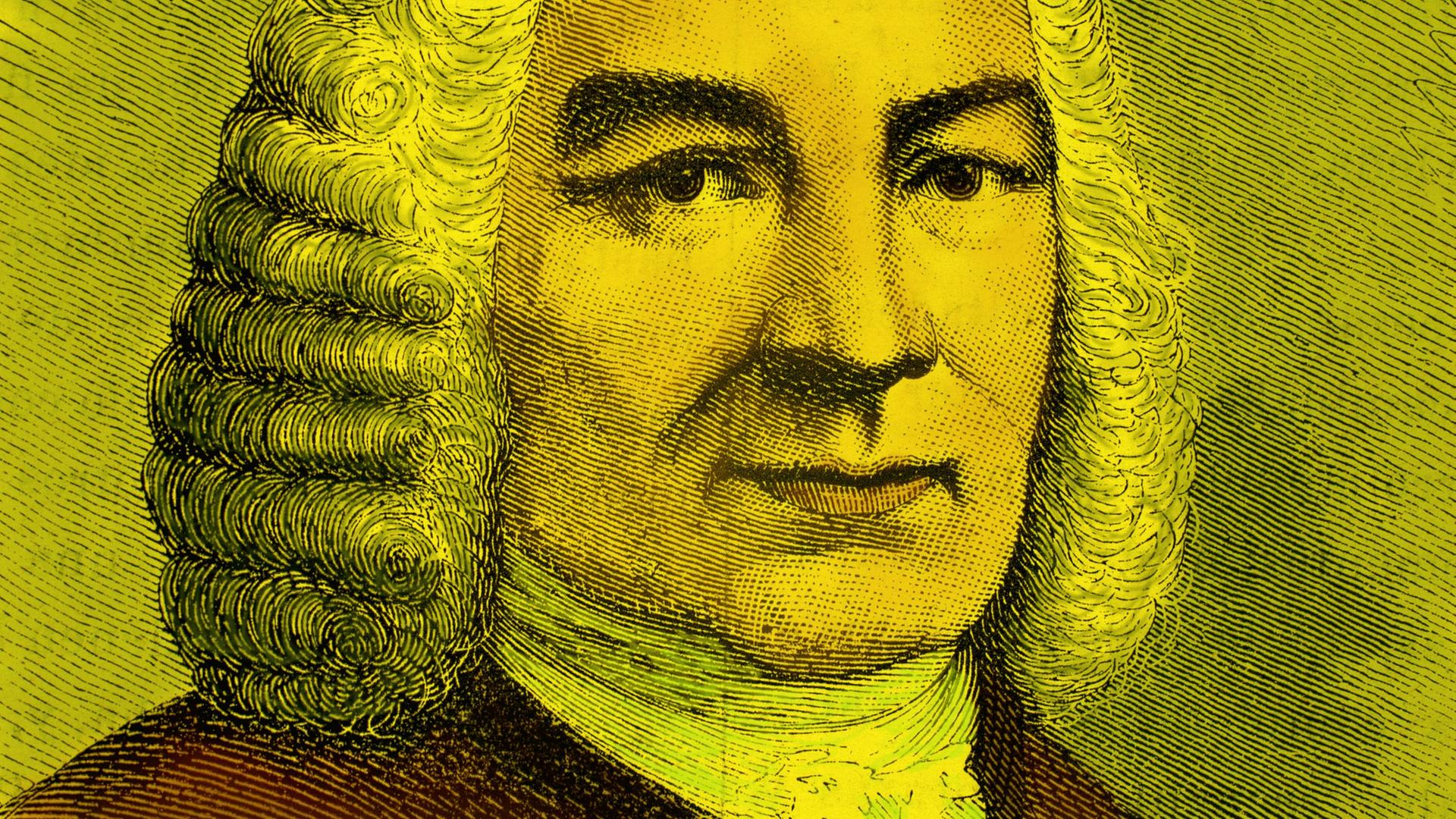 Gelb eingefärbtes, koloriertes Bild von Johann Sebastian Bach
