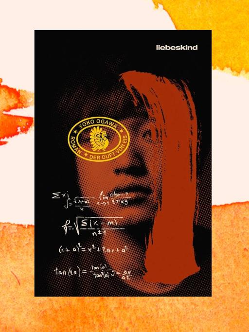 Das Cover des Buchs „Der Duft von Eis“ von Yoko Ogawa zeigt das Gesicht einer Frau. Im Vordergrund sind mathematische Formeln zu sehen. 