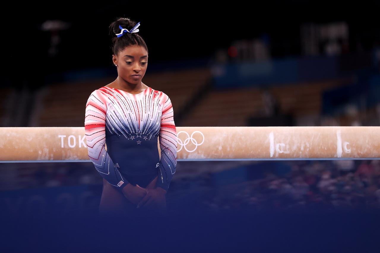 Simone Biles vom Team United States beim Finale am Schwebebalken der Olympischen Spiele 2020 in Tokio im Ariake Gymnastics Centre am 03. August 2021. Simone Biles vom Team United States beim Finale am Schwebebalken der Olympischen Spiele 2020 in Tokio im Ariake Gymnastics Centre am 03. August 2021.
