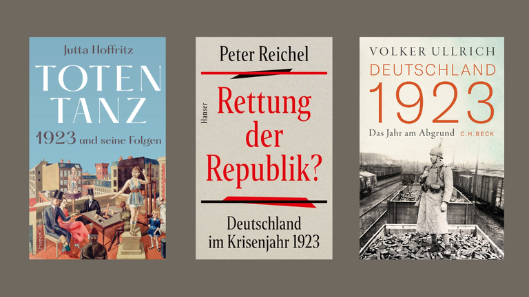 Die Buchcover von Jutta Hoffritz: „Totentanz. 1923 und seine Folgen“, Peter Reichel: „Rettung der Republik? Deutschland im Krisenjahr 1923“ und Volker Ullrich: „Deutschland 1923. Das Jahr am Abgrund“ Die Buchcover von Jutta Hoffritz: „Totentanz. 1923 und seine Folgen“, Peter Reichel: „Rettung der Republik? Deutschland im Krisenjahr 1923“ und Volker Ullrich: „Deutschland 1923. Das Jahr am Abgrund“