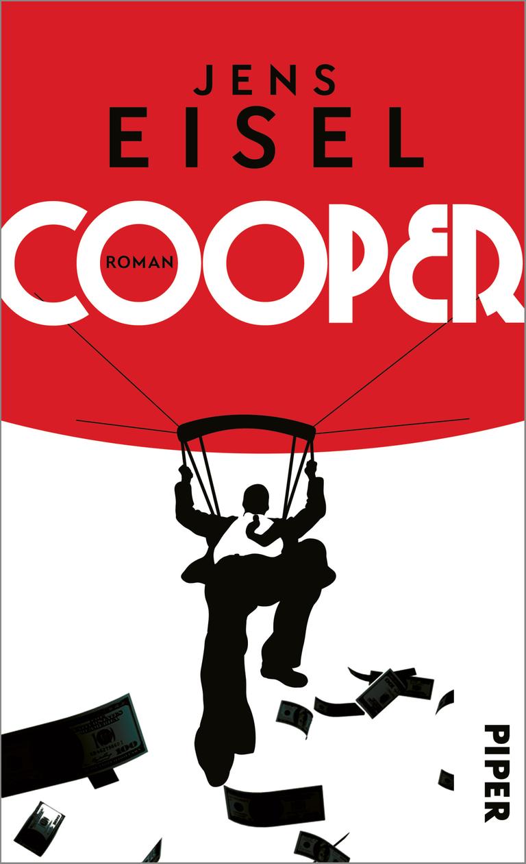 Auf dem Cover ist die gezeichnete Silhouette eines Mannes mit Anzug zu sehen, der an einem roten Fallschirm hängt. Zu seinen Füßen flattern Dollarnoten durch die Luft. Auf der roten Fläche des Fallschirms sind Autorenname und Buchtitel zu sehen.