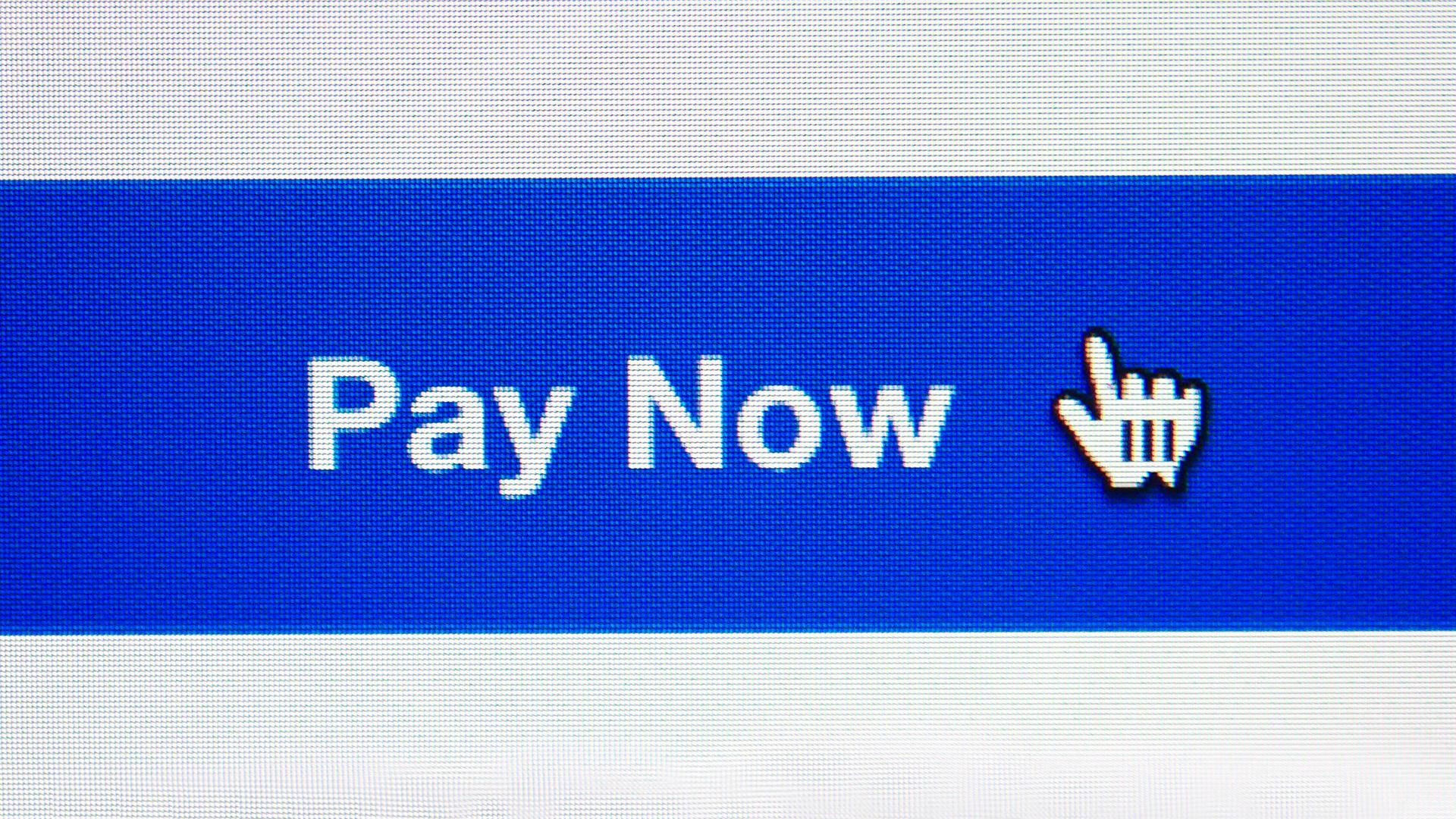Smartphone Display mit dem Text: "Pay Now ("Bezahl jetzt"). Smartphone Display mit dem Text: "Pay Now ("Bezahl jetzt").