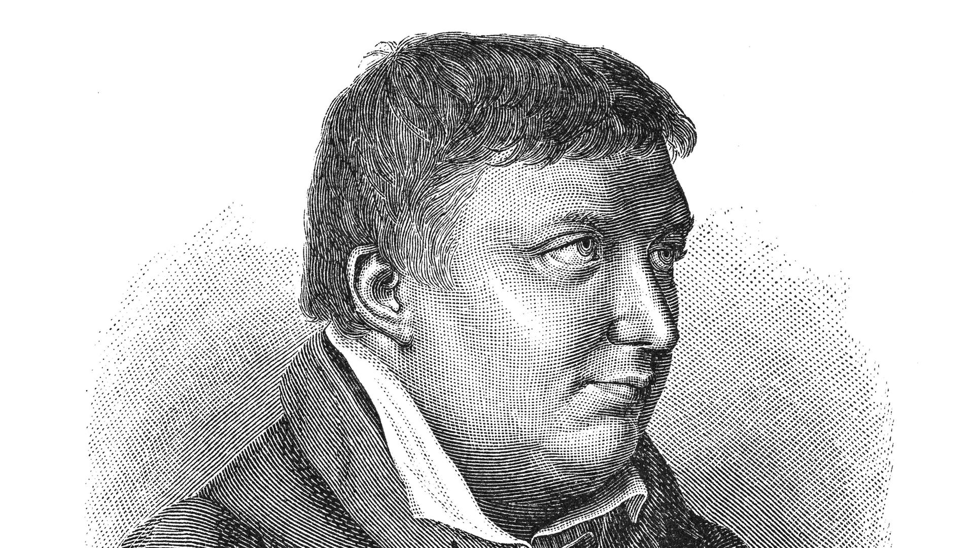 Porträt von Karl Wilhelm Friedrich von Schlegel auf einem Holzschnitt Porträt von Karl Wilhelm Friedrich von Schlegel auf einem Holzschnitt