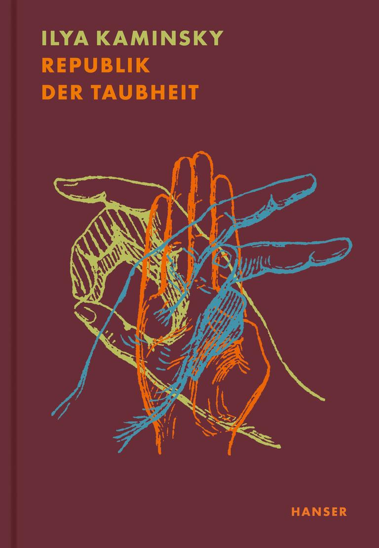 Das Cover von "Republik der Taubheit" zeigt drei gezeichnete Hände in verschiedenen Farben, die übereinander gelegt sind und je einen Buchstaben aus der Zeichensprache repräsentieren. Das Cover von "Republik der Taubheit" zeigt drei gezeichnete Hände in verschiedenen Farben, die übereinander gelegt sind und je einen Buchstaben aus der Zeichensprache repräsentieren.