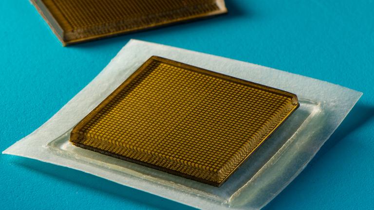 MIT engineers designed an adhesive patch that produces ultrasound images of the body. The stamp-sized device sticks to skin and can provide continuous ultrasound imaging of internal organs for 48 hours. MIT engineers designed an adhesive patch that produces ultrasound images of the body. The stamp-sized device sticks to skin and can provide continuous ultrasound imaging of internal organs for 48 hours.